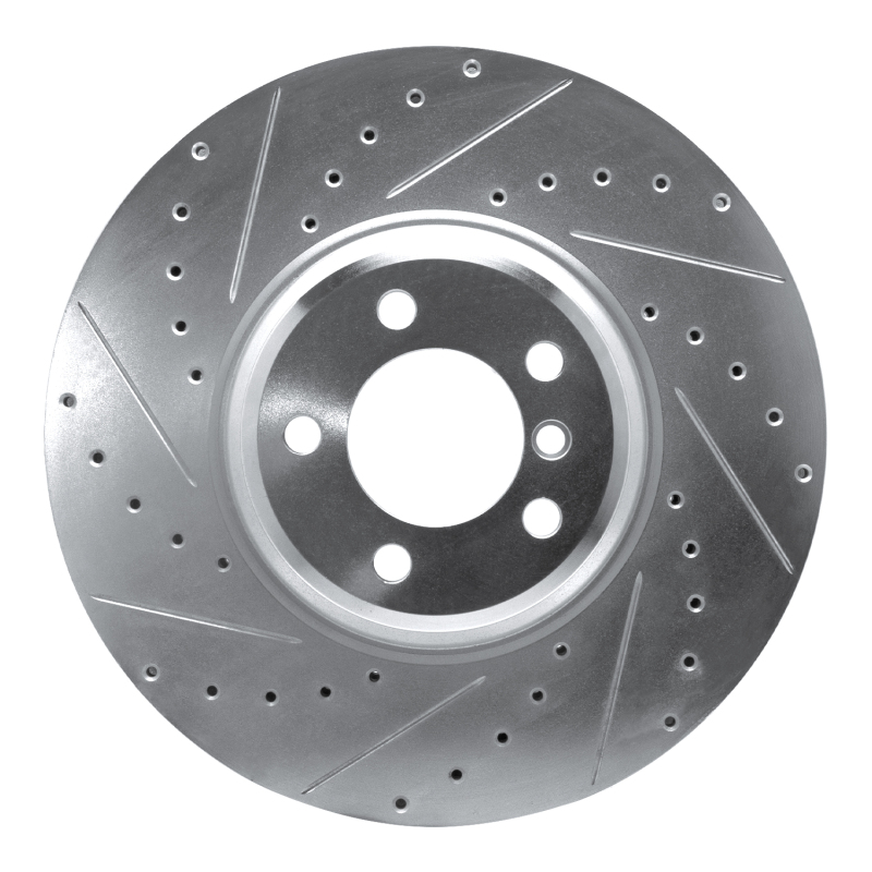 BMW ALPINA B7 Brake Rotor (1) - Front Left - R1 Concepts - Drilled & Slotted - Silver - `07-`08